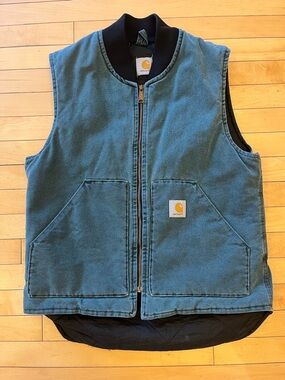 Vintage Carhartt Duck Canvas Vest Teal Green 90s Workwear Utility